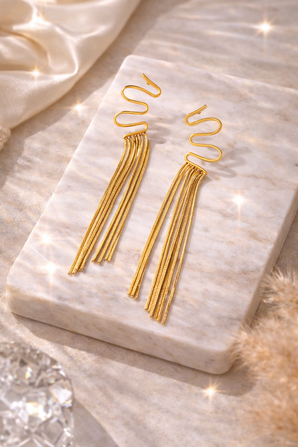 Golden Current Tassel Earrings