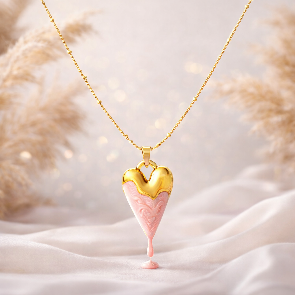 Pink Blush Heart Drip Necklace