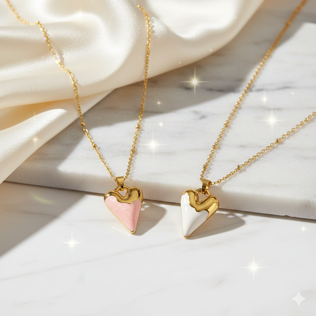White Blush Heart Drip Necklace