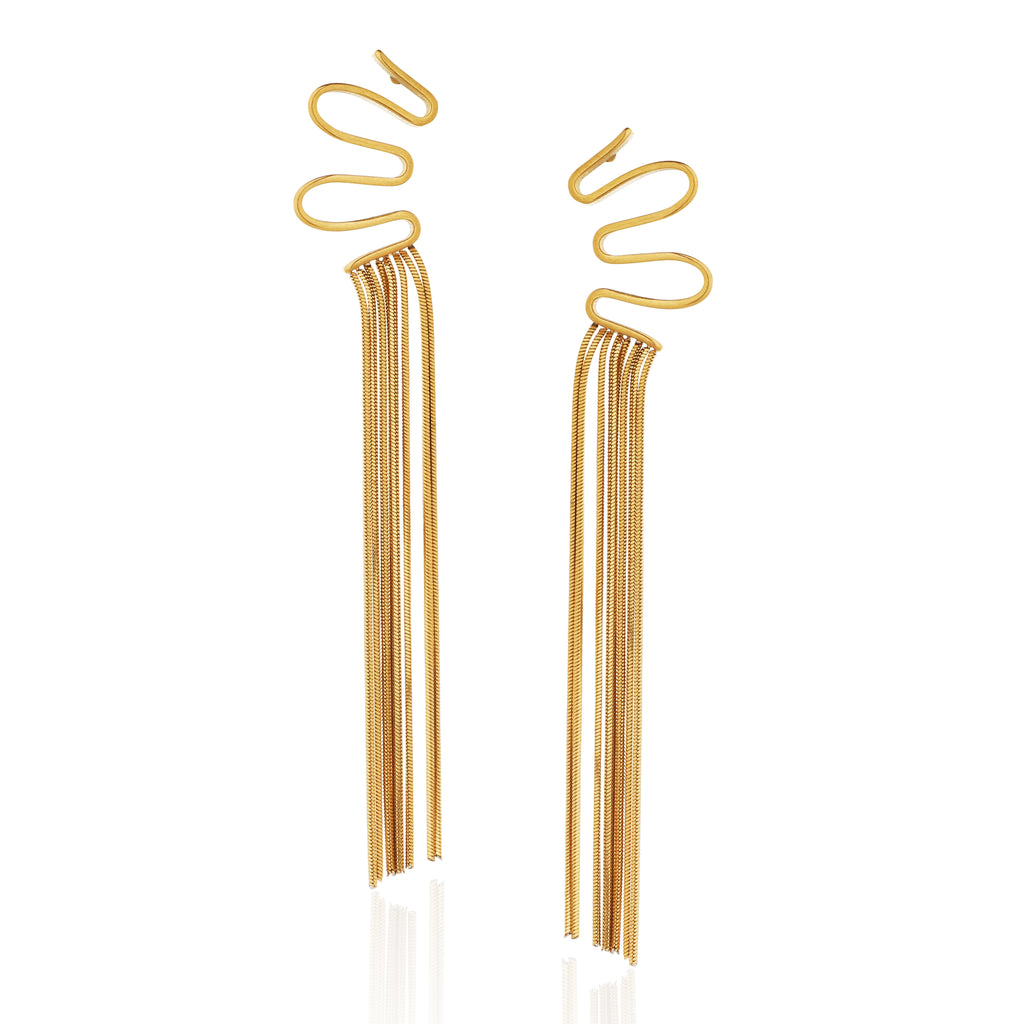 Golden Current Tassel Earrings