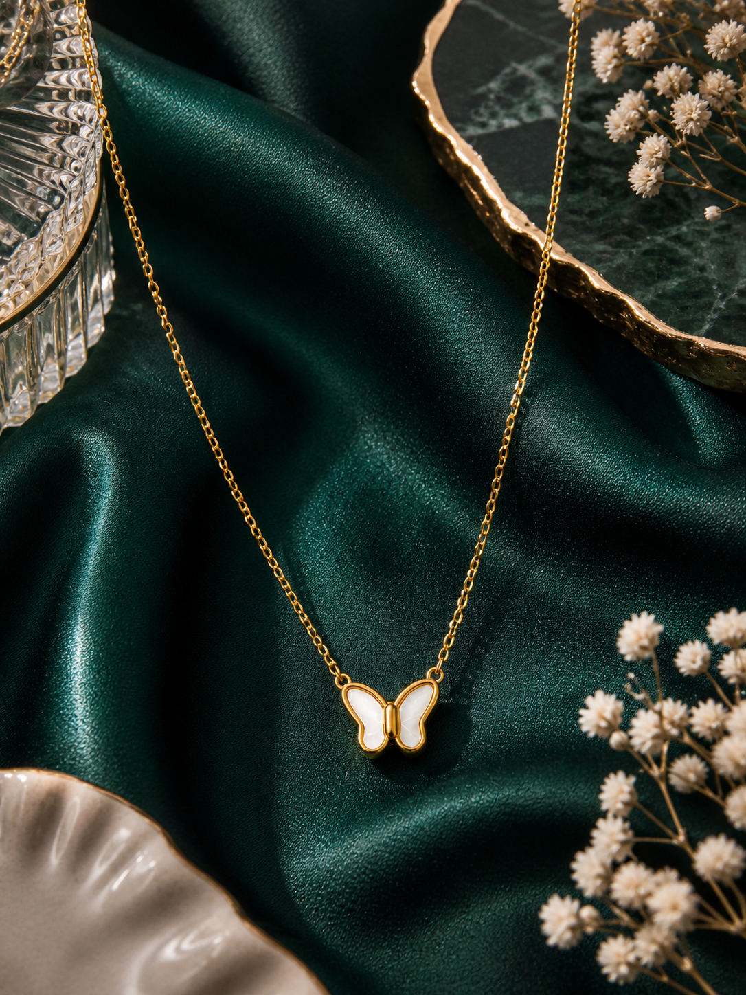 Gold Plated Butterfly Pendant Necklace for Women | Minimal Lightweight Daily Wear Chain