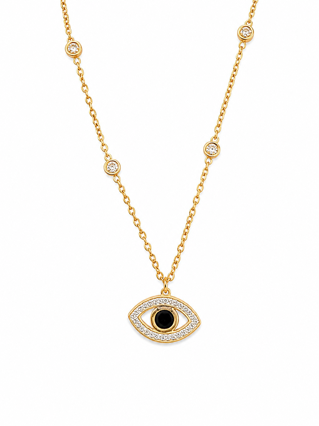 Gold Plated Evil Eye Pendant Necklace with Crystal Chain for Women