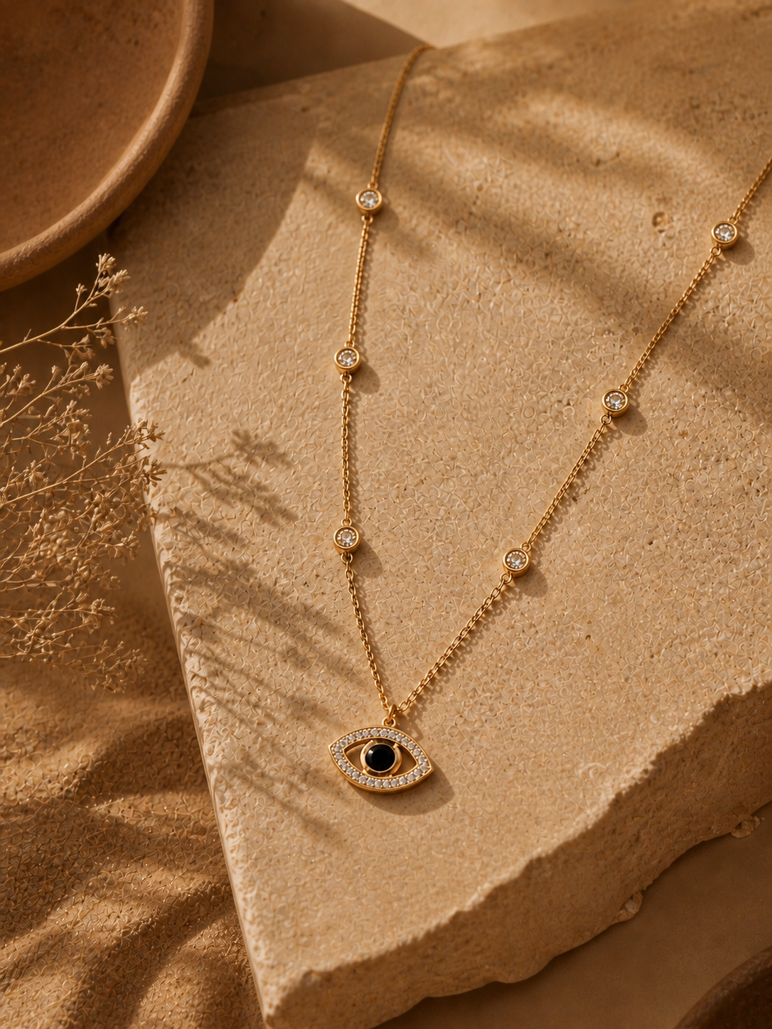 Gold Plated Evil Eye Pendant Necklace with Crystal Chain for Women