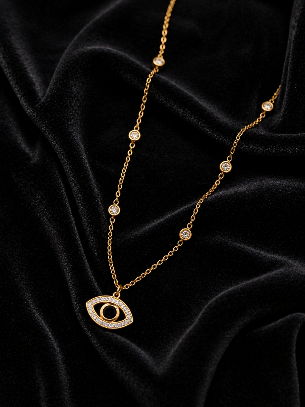 Gold Plated Evil Eye Pendant Necklace with Crystal Chain for Women