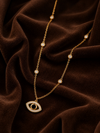 Gold Plated Evil Eye Pendant Necklace with Crystal Chain for Women