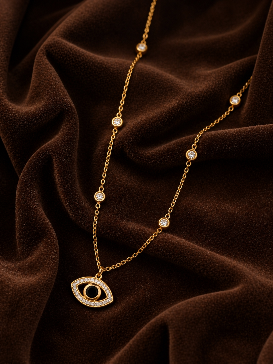 Gold Plated Evil Eye Pendant Necklace with Crystal Chain for Women