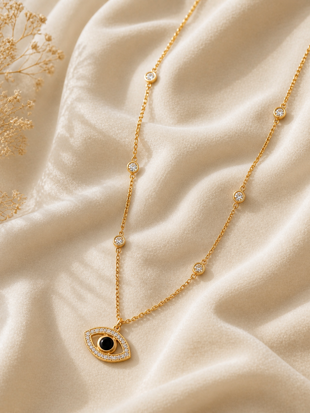 Gold Plated Evil Eye Pendant Necklace with Crystal Chain for Women