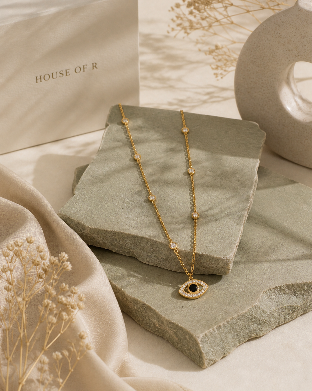 Gold Plated Evil Eye Pendant Necklace with Crystal Chain for Women