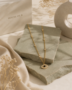 Gold Plated Evil Eye Pendant Necklace with Crystal Chain for Women