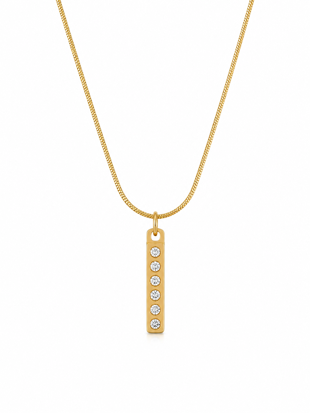 Crystal Bar Gold Pendant Necklace – Sleek Modern Elegance