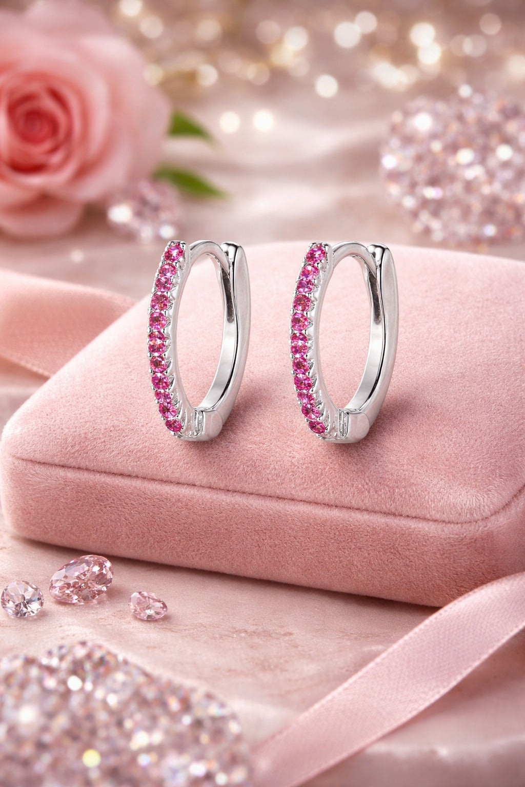 Rose Lumiere Silver Huggie Earrings