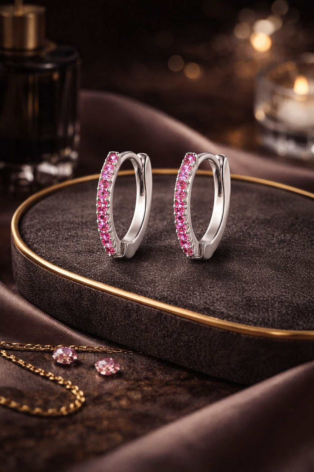 Rose Lumiere Silver Huggie Earrings