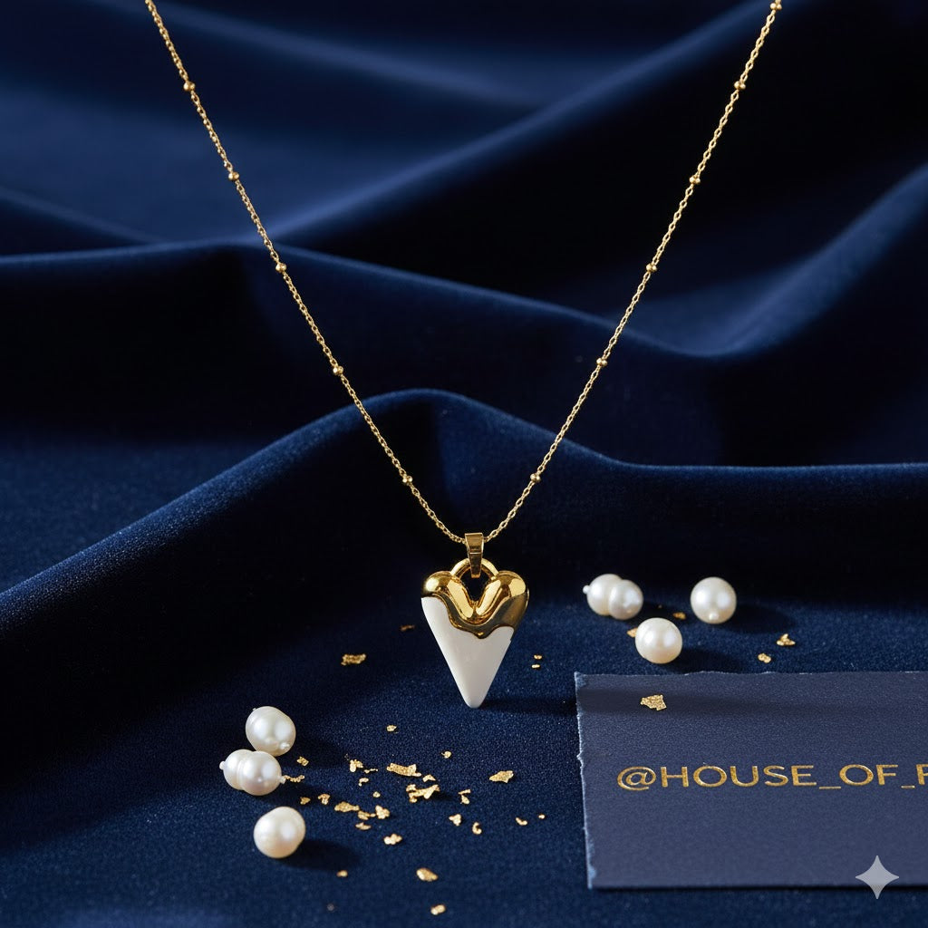 White Blush Heart Drip Necklace